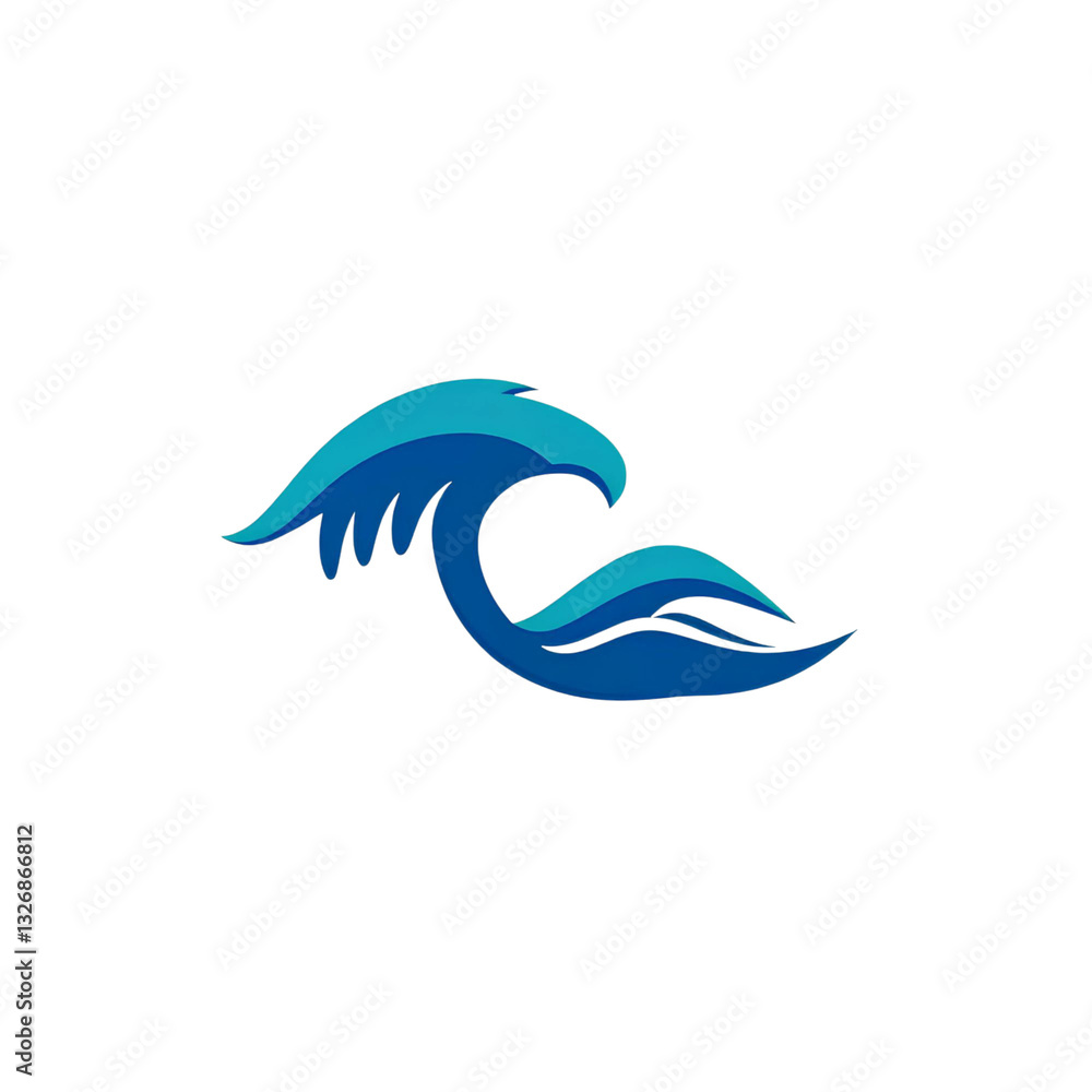Poster dynamic blue ocean wave with a double crest showing the energy and movement of the sea in a clean an