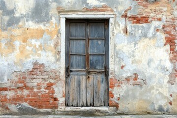 Weathered door on rustic colorful wall. Neural network AI generated