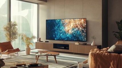 Modern Living Room with Large TV and Cozy Furniture Setup