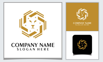 abstract line art lion logo with letter F design &  icon template