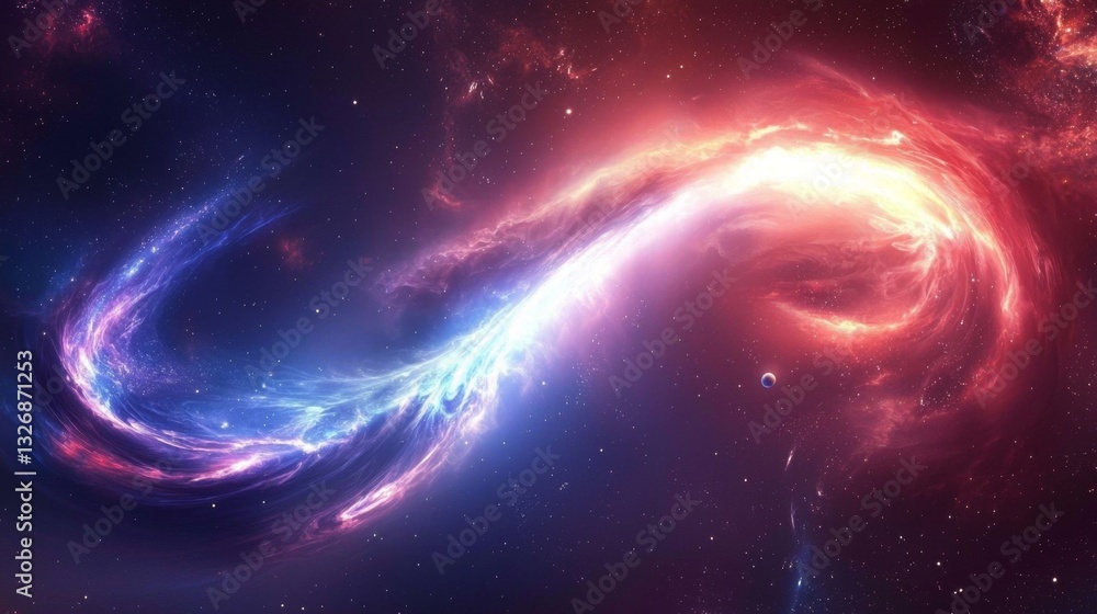 Wall mural an artistic vision capturing the interaction between a comet and a swirling galaxy.