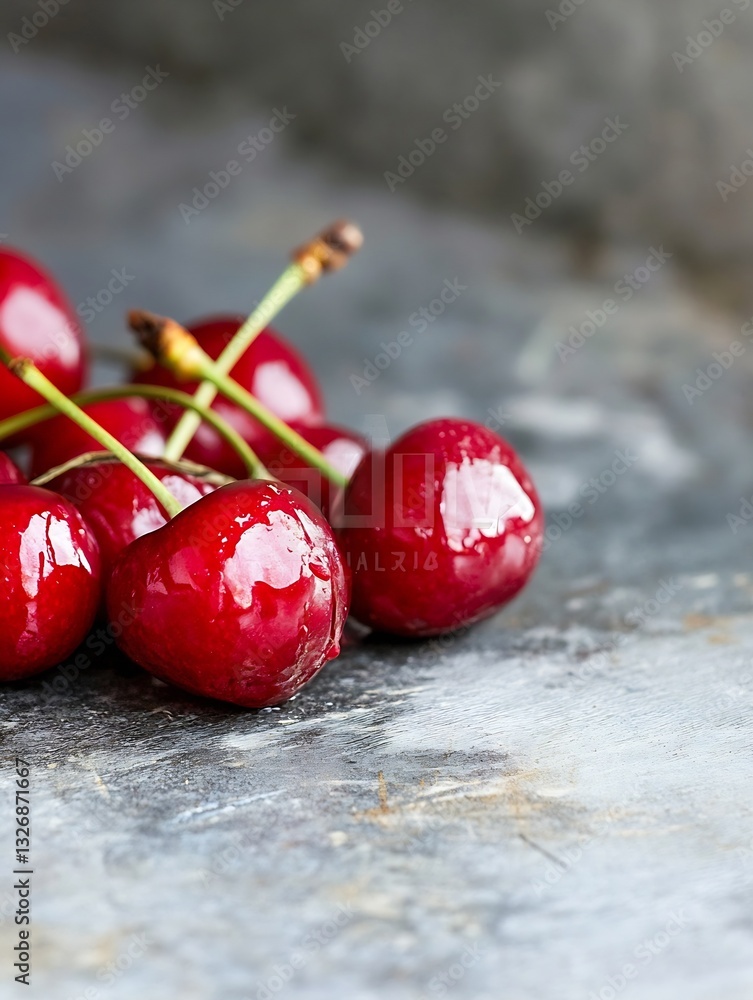 Aufkleber fresh and juicy red cherries on a rustic background ready to enjoy for summer : generative ai