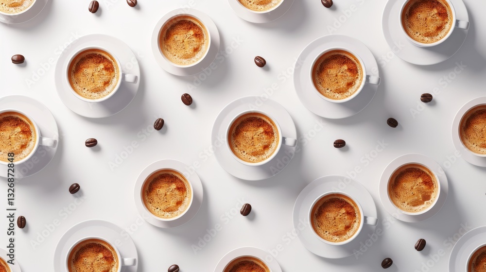 Poster realistic coffee pattern on white background with clean lines and detailed texture