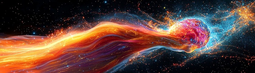 Brain with vibrant, colorful lines representing neural pathways, AIenhanced depiction of neurology, dynamic and futuristic, glowing neural activity, modern neuroscience