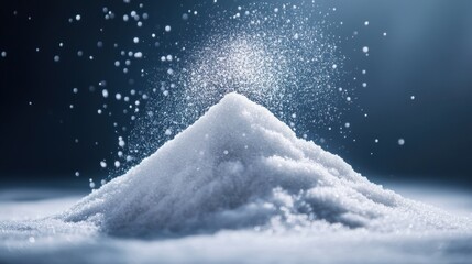 Fine White Powder Pile with Sprinkles of Dust in Dim Light Effect