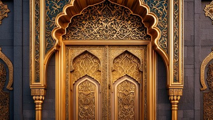 Ornate golden door detail of islamic architecture