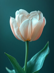 a single tulip bud nestled between the vibrant green leaves of an entirely unbranched, slender plant