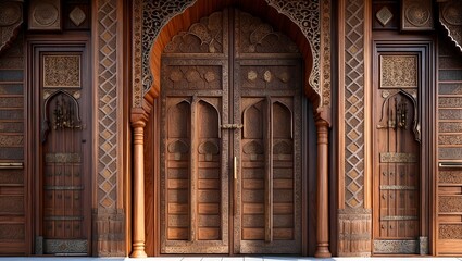 Fototapeta premium Ornate islamic wooden doors showcasing architectural beauty