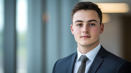 Fototapeta premium Young businessman exuding confidence in formal attire, embodying professionalism and determination. 