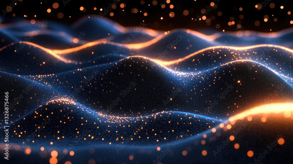 Poster Glowing particles wave abstract background
