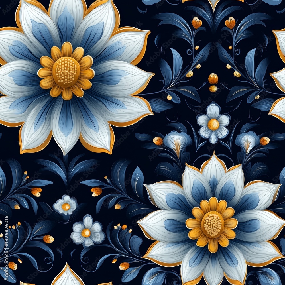 Poster repeating seamless pattern of identical images in clean lines and shapes