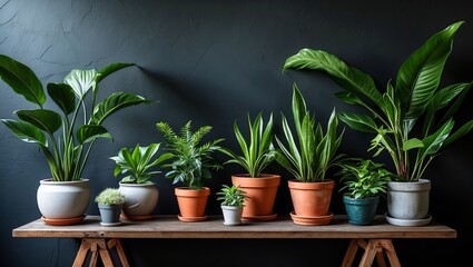 Potted plants against dark wall for stylish home decor