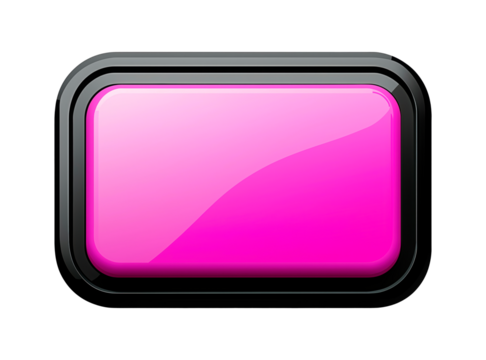 Shiny black rectangular frame with pink surface, push button on a transparent background