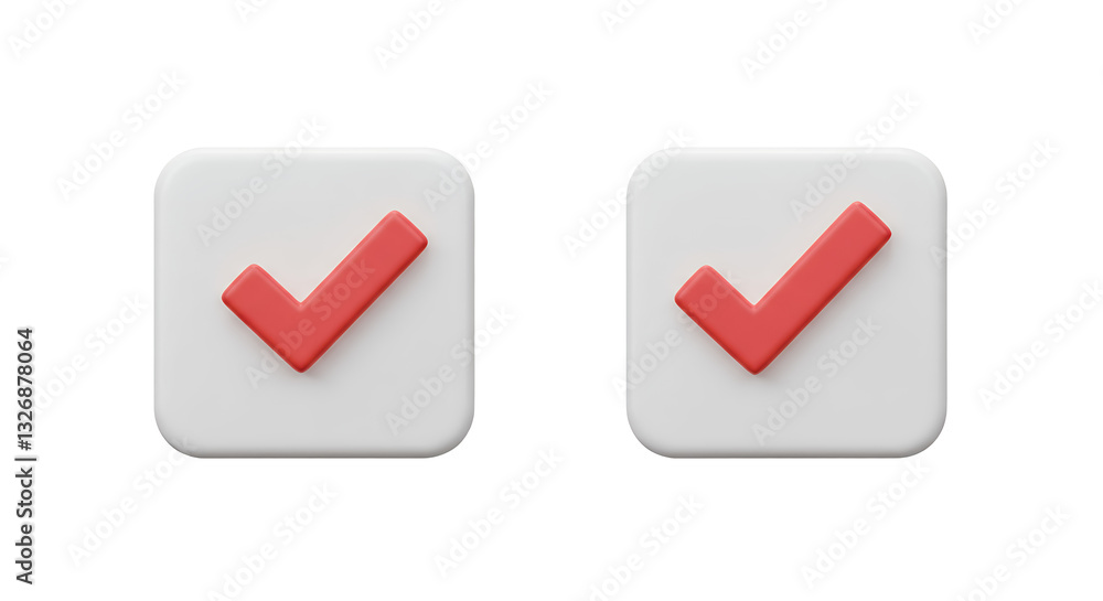 Fototapete checking selection two red checkmarks on boxes rendered in 3d