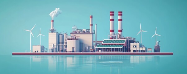 Obraz premium Industrial complex with wind power