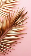Obraz premium Tropical elegance is epitomized with a golden palm leaf overlaid on a pink canvas.