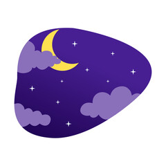 Vector Night Icon. Moon and Clouds in Starry Sky