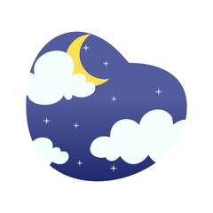 Vector Night Icon. Moon and Clouds in Starry Sky