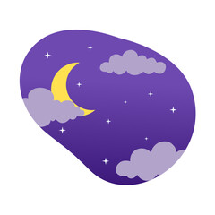 Vector Night Icon. Moon and Clouds in Starry Sky