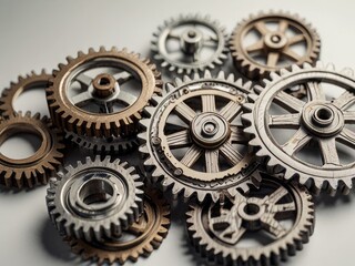 Intricate Clockwork Gears Meshing Together, Symbolizing Collaboration And Precision, With A Neutral Background And Metallic Sheen