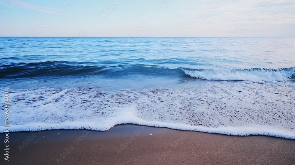 Aufkleber gentle ocean waves lapping on a sandy beach at dawn offering a peaceful and refreshing scene : gener