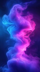 Colorful swirling smoke patterns create a mesmerizing visual effect with vibrant shades of blue and pink in a dark background
