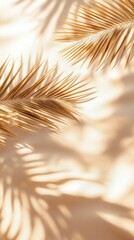 Obraz premium Serene view of beach with palm shadows casting patterns on sand.