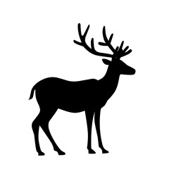 Silhouette of a deer with branched antlers, symbolizing grace and strength. Ideal for nature, hunting, and wildlife-themed projects. Black silhouette vector illustration
