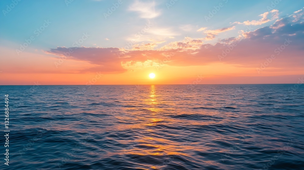 Aufkleber Breathtaking sunset over the ocean horizon creating a colorful reflection on the water surface : Generative AI