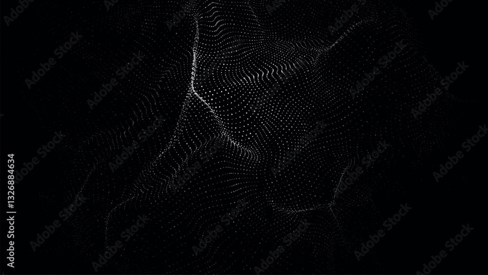 Poster abstract black futuristic wave. flow of particles. big data transfer visualization. vector illustrat