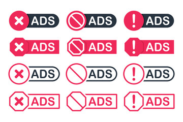 No ads, free ad blocker icon. Illustration vector
