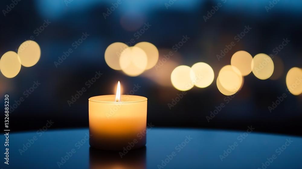 Fototapete scented candle glowing softly with bokeh lights in the background creating a cozy atmosphere : gener