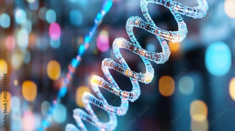 Aufkleber Abstract representation of DNA structure with colorful lights creating a visually striking and modern backdrop : Generative AI