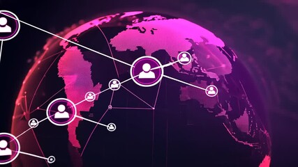 Global connectivity illustrated with a digital network overlay on a vibrant world map background - Powered by Adobe