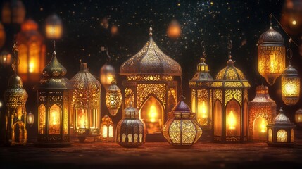 Obraz premium Illuminated Festive Lanterns Ramadan Celebration Scene