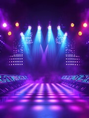 Vibrant Stage with Dynamic Lighting and Fog, Symbolizing Energy and Excitement. Ideal for Concert Posters, Music Events, Nightclub Promotions, and DJ Performances.