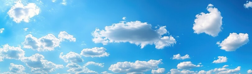 Obraz premium Panoramic blue sky with fluffy white clouds during sunny day