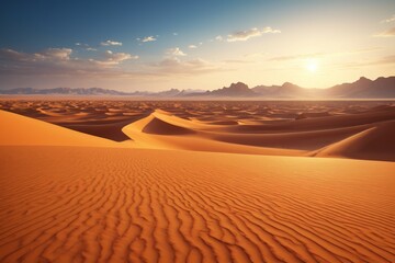 arafed desert with sand dunes and mountains in the distance