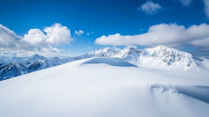 Stunning winter landscape view with snowcovered mountains and clear blue skies : Generative AI