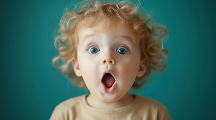 This delightful image captures a kid’s surprised expression, showcasing the innocence and joy of childhood, a moment truly filled with amazement and delight.