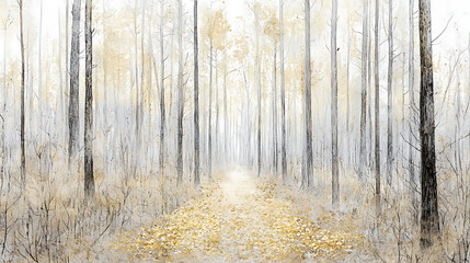 Fototapeta premium A painting of a forest with a path through it