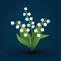 Realistic lily of the valley on an blue background. Vector flat illustration of summer flower. Spring holiday, Easter holiday. Illustration
