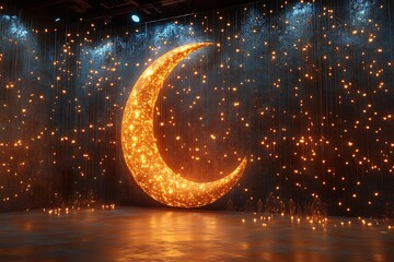 Glowing Crescent Moon with Sparkling Stars in a Dark Sky

