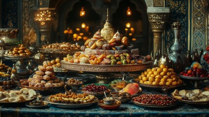 Fototapeta premium Lavish Middle Eastern Sweets Festive Table Display