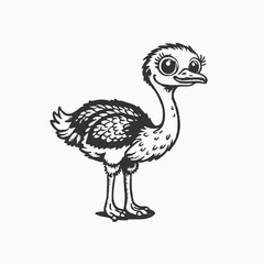 Ostrich cute cartoon illustration. Vector clip art ostrich isolated silhouette Vector illustration
