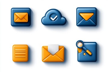 Colorful Email Icons with Cloud Storage and Search Feature for Digital Communication