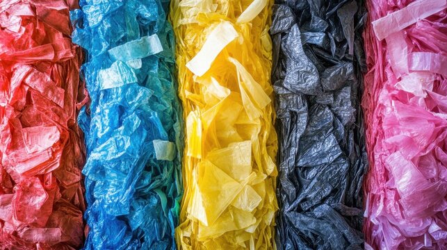 A timeline illustrating the decomposition rates of various plastic materials represented by colorful plastic wrappers