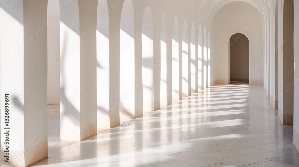 Fototapete Elegant architectural design featuring arched columns and shadows in a modern indoor space : Generative AI