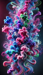 A mesmerizing fusion of neon smoke trails swirling dynamically, shaping abstract patterns in a luminous background and wallpaper