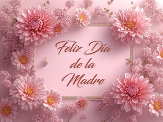 Feliz Día de la Madre. Elegant Floral Mother's Day Card background design with soft pastel pink floral colors.